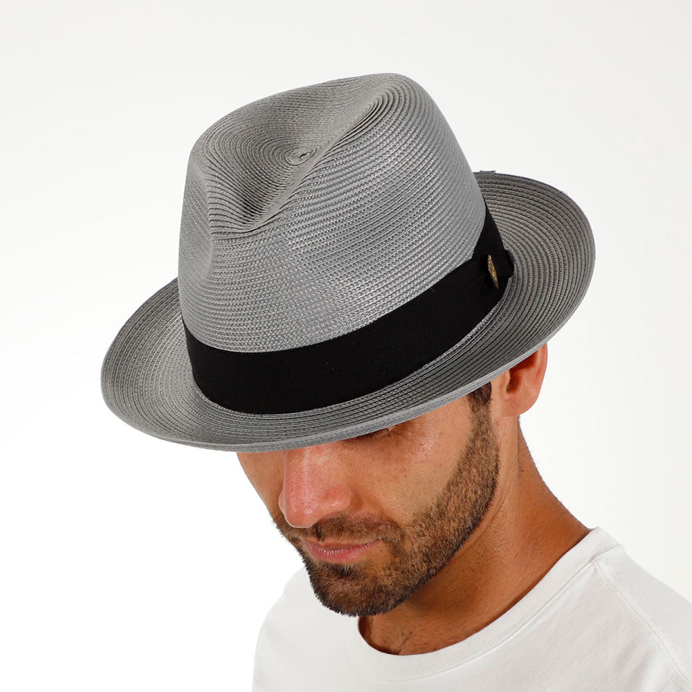 Classic Blue Straw Fedora Hat - Image 6
