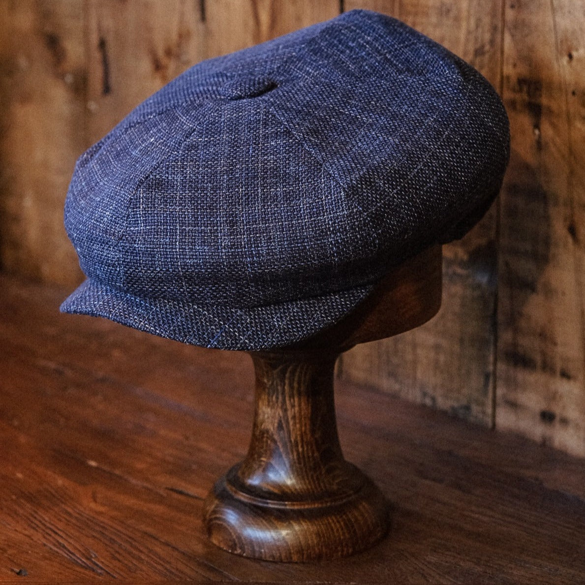 Eight Piece Navy Hopsack Linen Newsboy Cap - Image 2