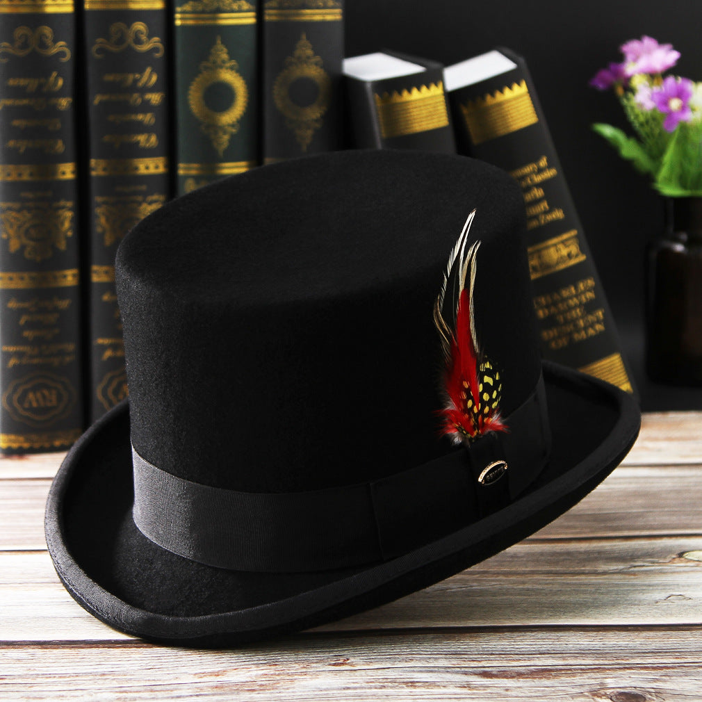 Feather Decorated Black Top Hat - Image 2