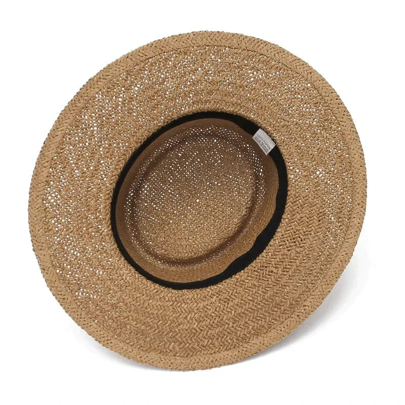 Ring Top Straw Hat Sun Protection Beach Hat with Flat Top Design - Image 3