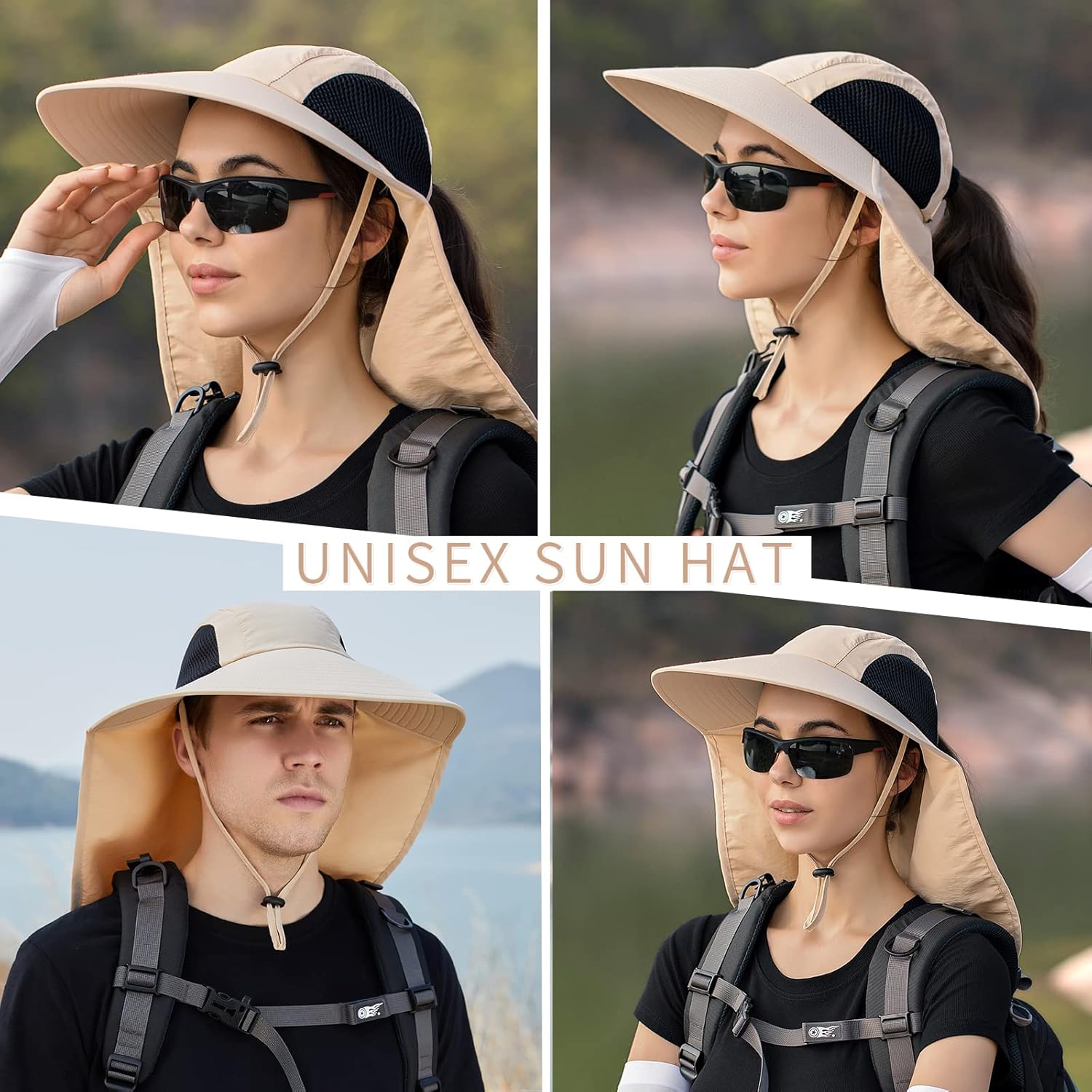 Sun Hat for Men Women with Neck Flap,UPF 50+ UV Protective Hiking Fishing Hats - Image 4