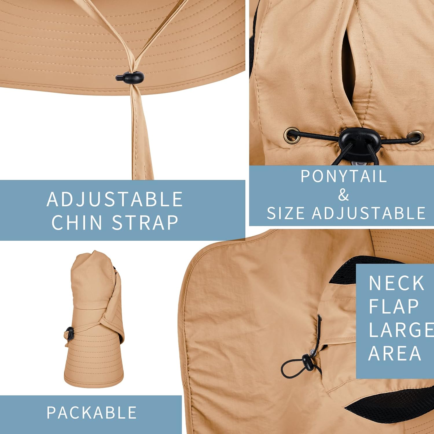 Sun Hat for Men Women with Neck Flap,UPF 50+ UV Protective Hiking Fishing Hats - Image 3