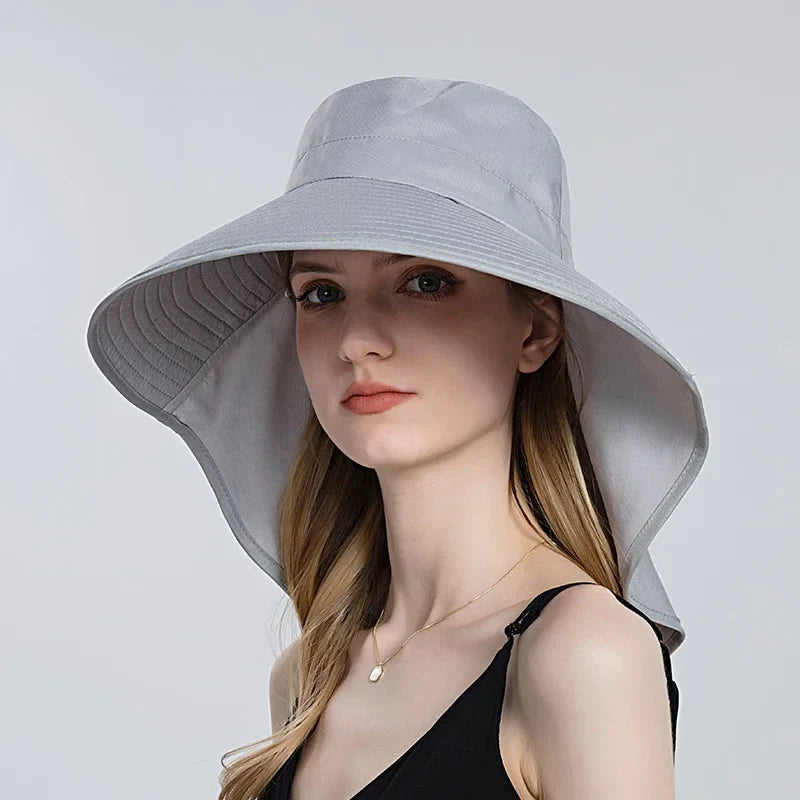 Women Outdoor Neck UV Protection Wide Brim Bucket Hat - Image 7