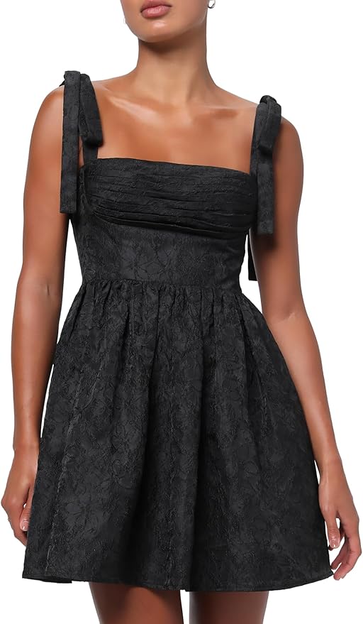 Black Tie Shoulder Mini Dress HI46
