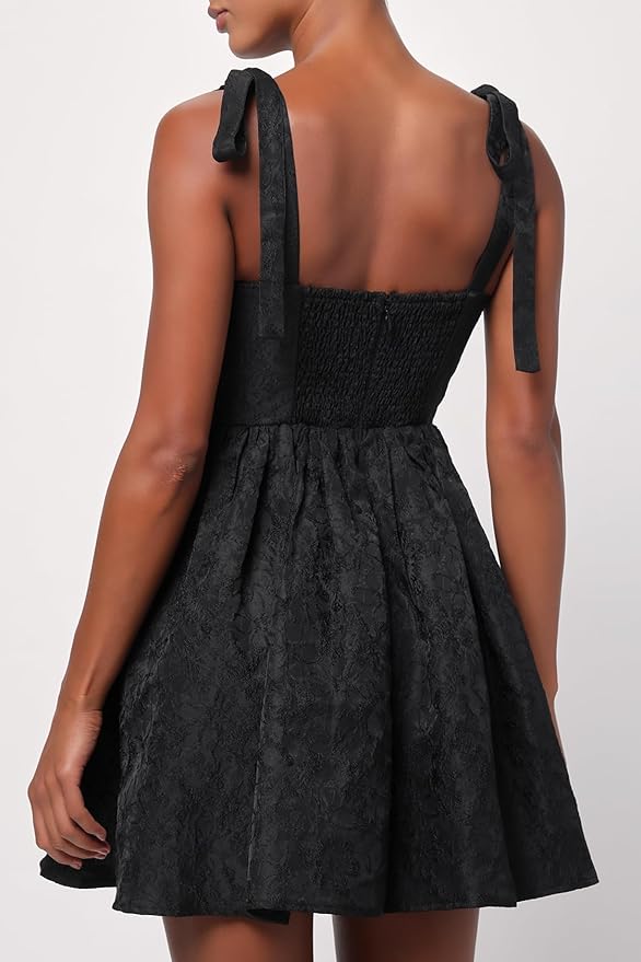 Black Tie Shoulder Mini Dress HI46 - Image 2