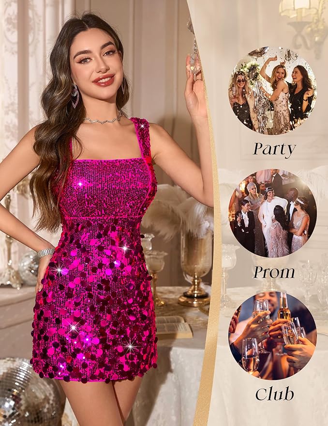 Fuchsia Disco Party Dress HI45 - Image 2