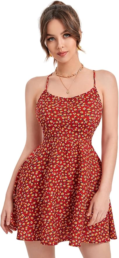 Red Multi Cami Mini Dress HI35 - Image 2