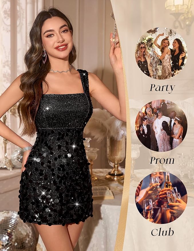Women Short Sparkly Dress HI44 - Image 2