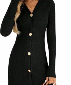 Women's Button Up Mini Sweater Dress HI43